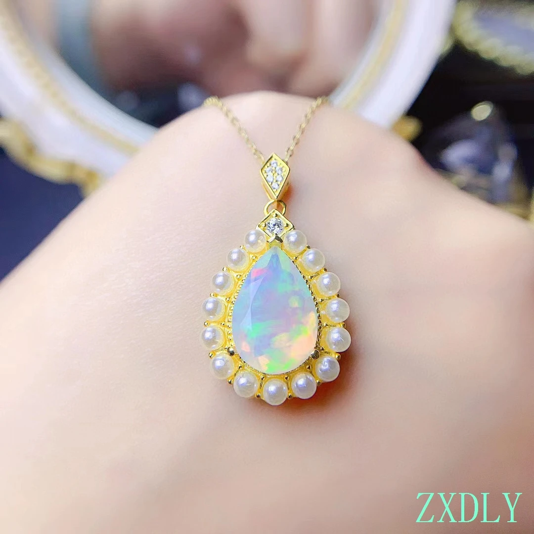 

2023 Newest Big Size High-end Water Drop Opal Pendant for Women Necklace real 925 Silver Natural Gem birthstone Birthday Gift