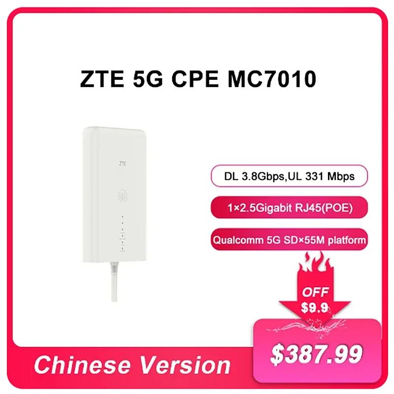 

CAT22 3,8 Гбит/с ZTE MC7010 5G CPE Уличный маршрутизатор с платформой 5G SDX55M