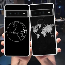 Cartoon World map scenery direction Phone Case For Google Pixel 9 Pro XL 8 7 6 Pro 8A 7A 6A 5 4 5A 4A 3A XL 5G Soft Clear Cover