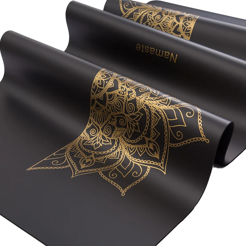 

Logo Printed Eco-Friendly PU Yoga Mat Anti-Slip Black Gym Fitness Exercise Mat Natural Rubber Yoga Mat Bolsters Cushions 11