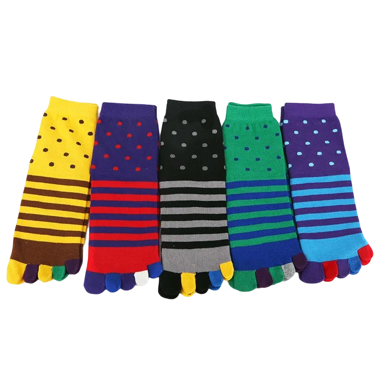 5 Pairs/lot Men Striped Cotton Toe Socks Black Green Five Finger Socks Sport Breathable Toe Sox