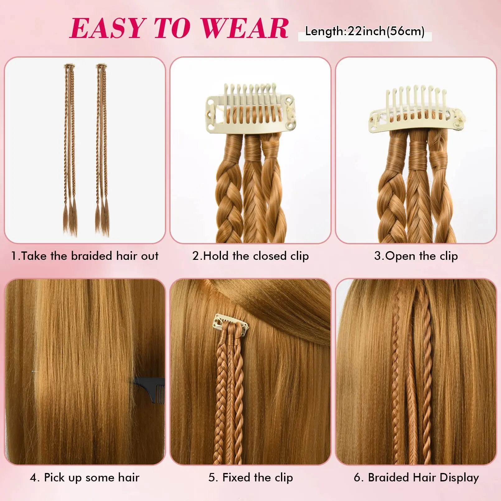 FOR 6 Clip Style Baby Braids With 3 Braids On Each Clip A Total Of 6 Braids 22 Inch Long Natural Soft Synthetic Hair Patches