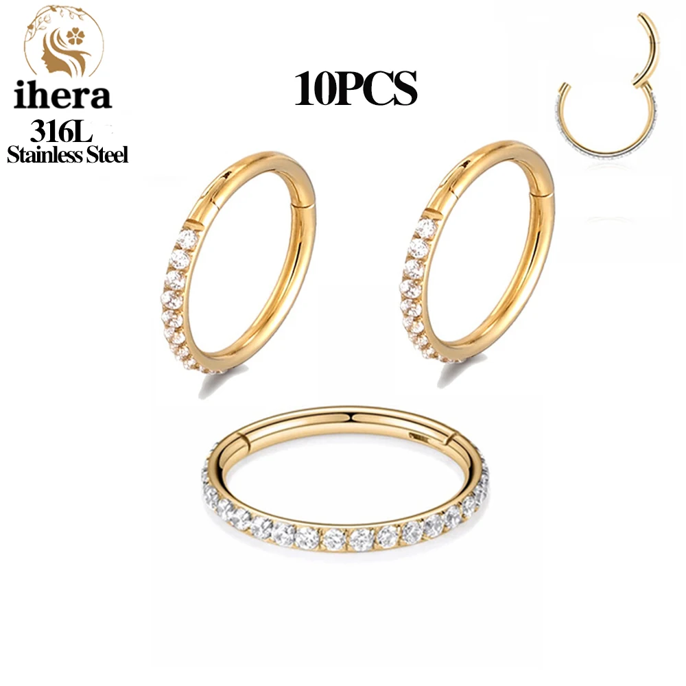 ihera 1/10/50PCS Edelstahl Zirkon Klapp Segment Nase Septum Clicker Ring Runde Ohrringe Hoops Ohr Tragus helix Piercing Schmuck 3