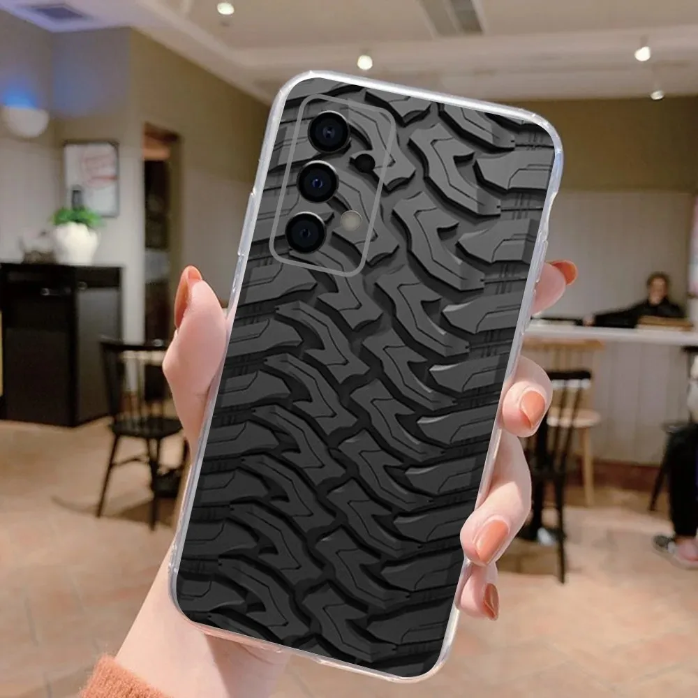 Black Tire Tyre Tread Texture Phone Case For Samsung Galaxy A71,70,52,40,51,31,A50,21S,30S,Note20ultra Transparent Soft Cover