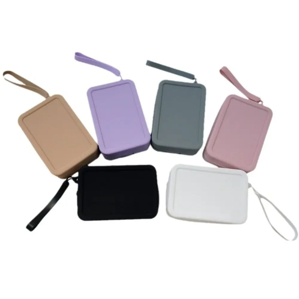 Morandi Color Silicone Cosmetic Bag Coin Purse Rectangle Multifunction Storage Bag Makeup Brush Holder Solid Color
