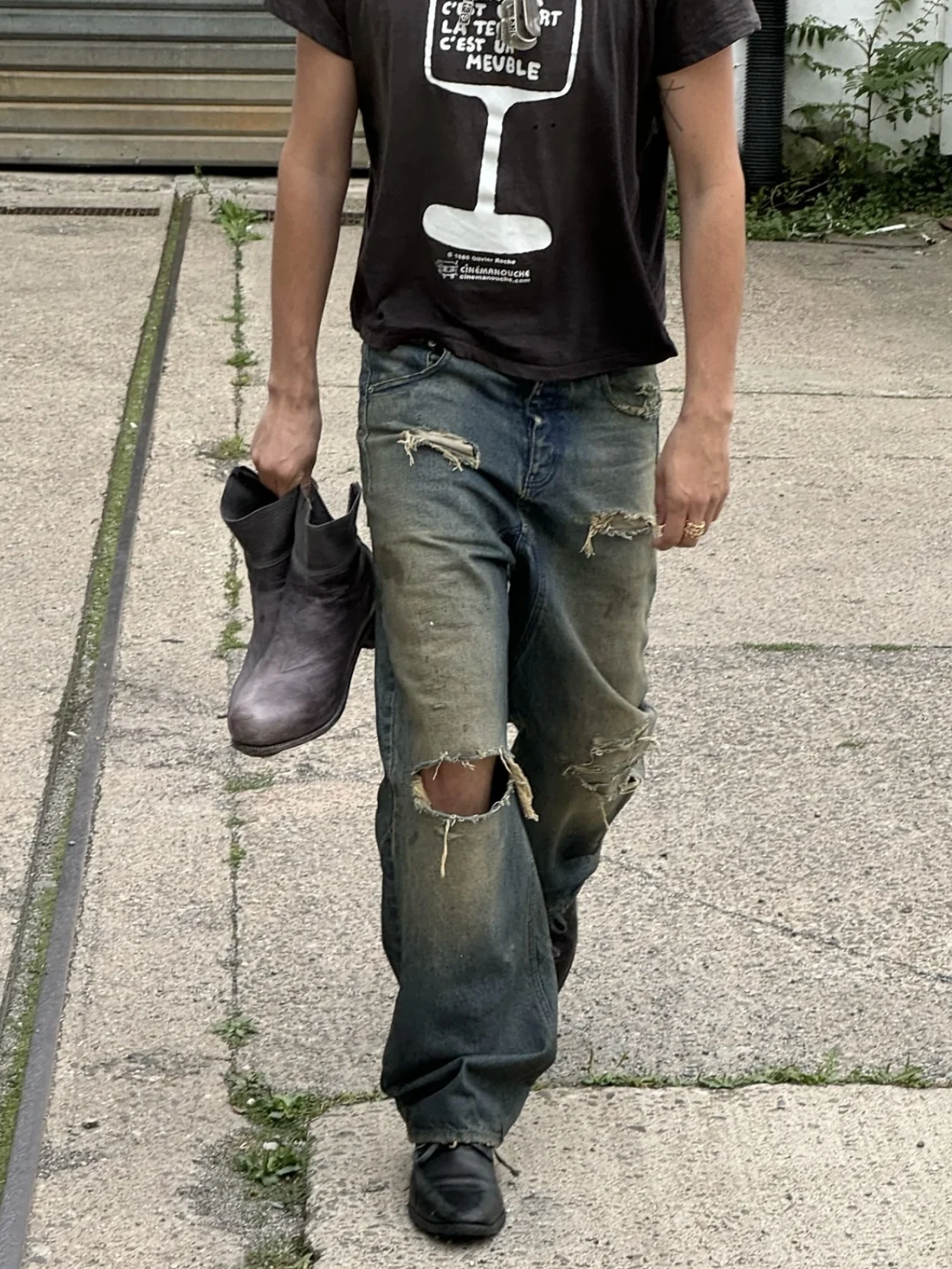 No Faith Studios Loose Fit Mud Dye Hand Painted Waed Heavy Du Straight Leg Jeans Youth Casual Straight Leg Jeans