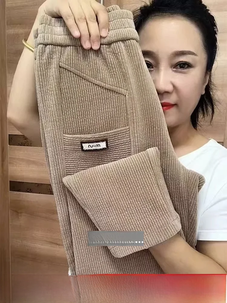 カジュアル原宿スレコーデュロイパンツ女性の Thiened Fce スノーベルベットキャロットパンツハイウエストロングパンツ韓国スレ