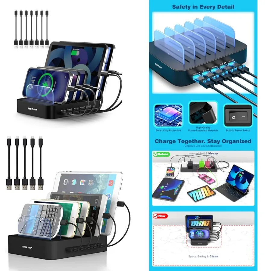 

Charging Station for Multiple Devices:5 Port Multi USB-A Charger Stations Multi-Device Organizer Charging Dock Designed for iPh