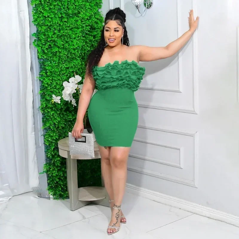 

GUWU Women Strapless Mult Ruffles Backless Sleeveless Mini Summer Dress Beach Sexy Evening Night Club Party Short Dresses