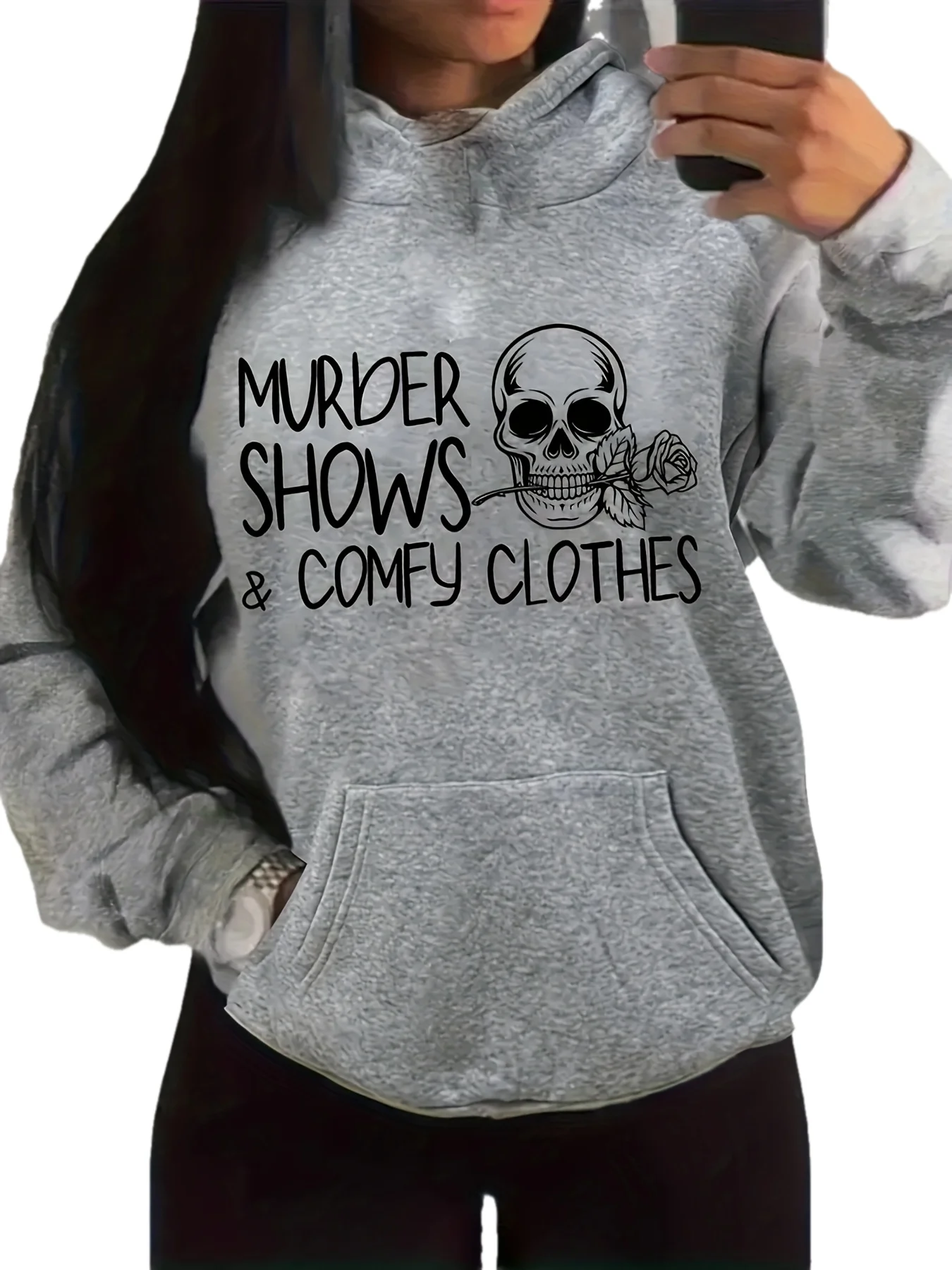Bequemer und stilvoller, lässiger Langarm-Pullover mit Taschen, lässiges Damen-Kapuzenpullover mit Skelettzeichnung, trendig