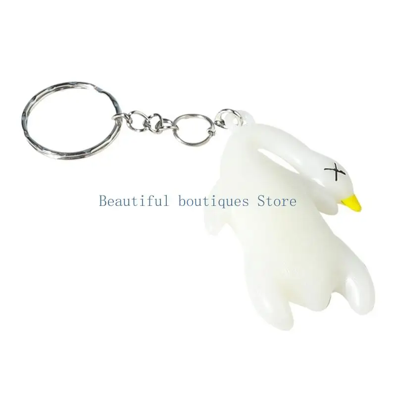 U4LF Ultraviolets Discoloration Duck Rearview Mirror Hanging Decoration Funny Animal Keyring Keychain Novelty Gift