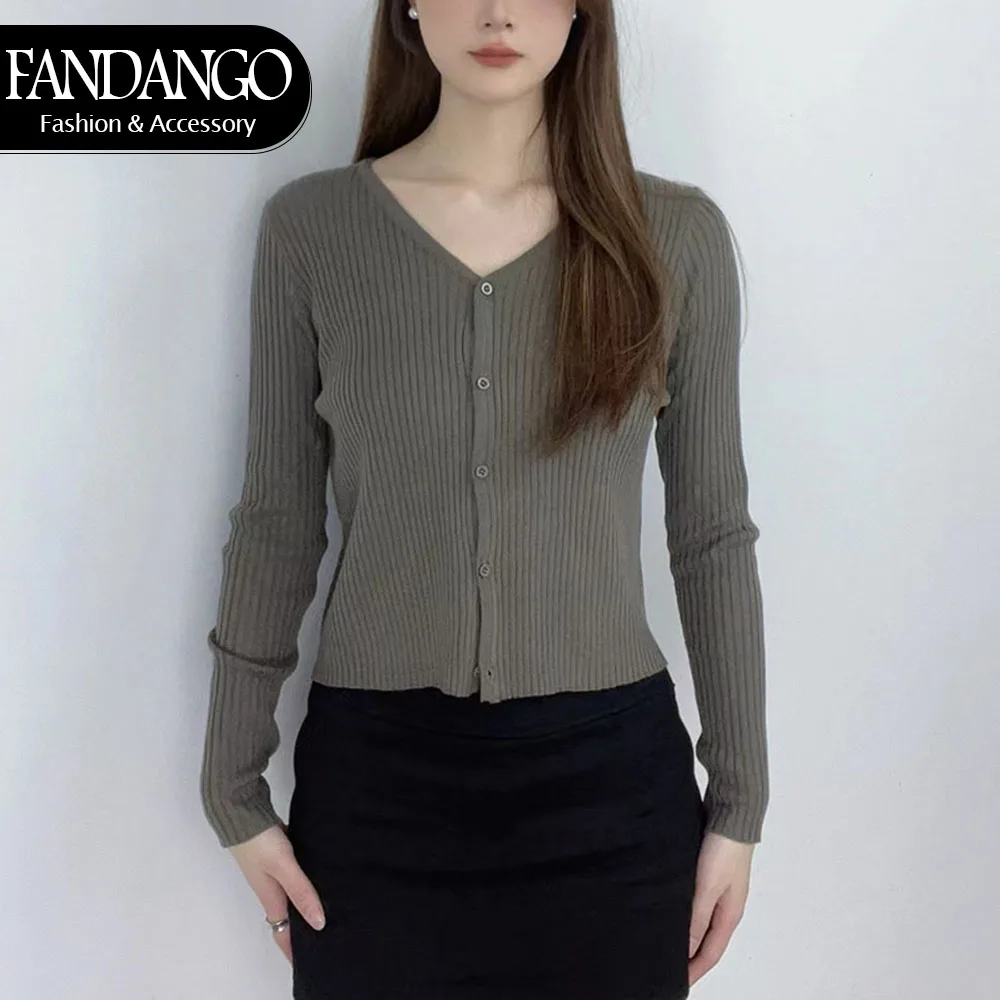 

2024 New Autumn Winter Women Gentle V-Neck Solid Color Long Sleeve Knitted Cardigan Top