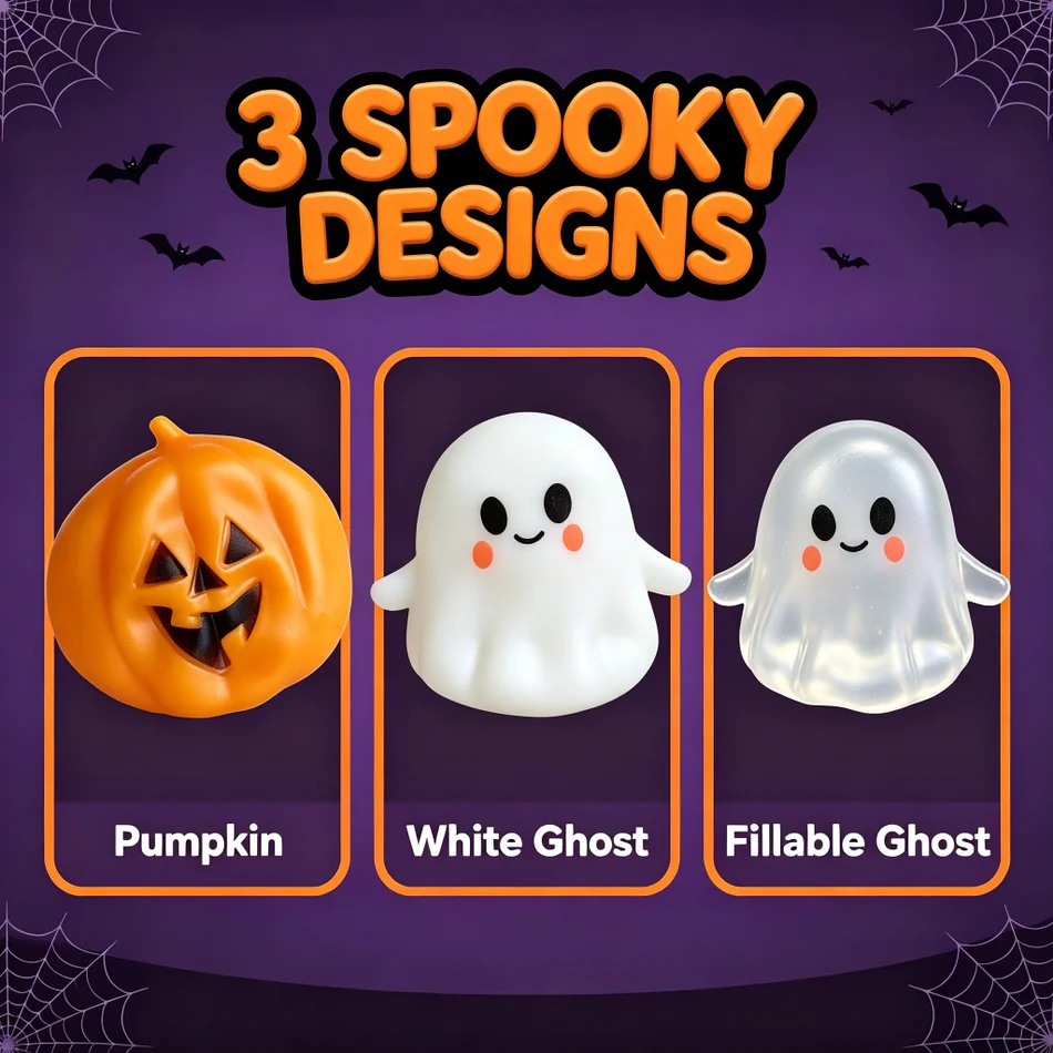 Halloween Squishy Toys 3Pcs Pumpkin Ghost Slow Rising Stress Relief Sensory Fidget Toy Soft TPR Party Decoration Gift Set