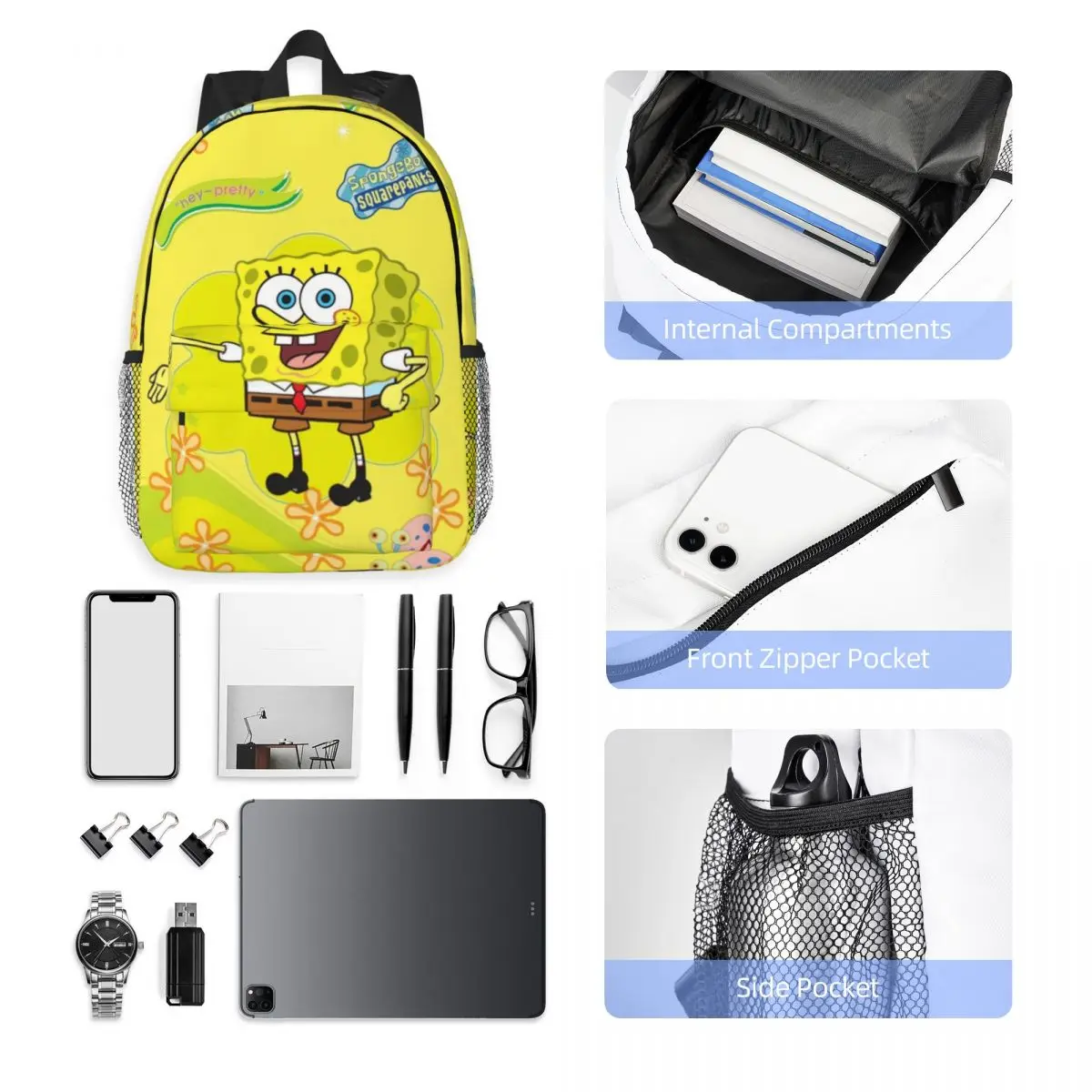 Spongebob Bedrukte Lichtgewicht Casual Schooltas Voor School, Buiten, Winkelen, Kantoor 15Inch