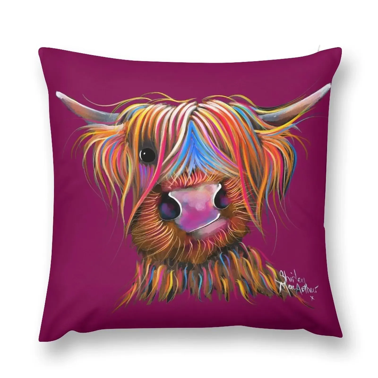 

CoW PRiNT SCoTTiSH HiGHLaND ' BRuCe oN MaGeNTa ' BY SHiRLeY MacARTHuR Throw Pillow luxury decor New year pillow