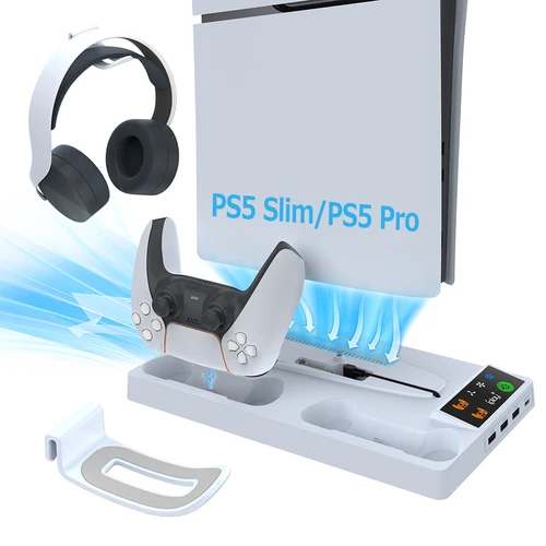Para PS5 Pro y PS5 Slim estación de refrigeración multifuncional controlador soporte de carga Compatible con PS5 Pro con soporte para auriculares