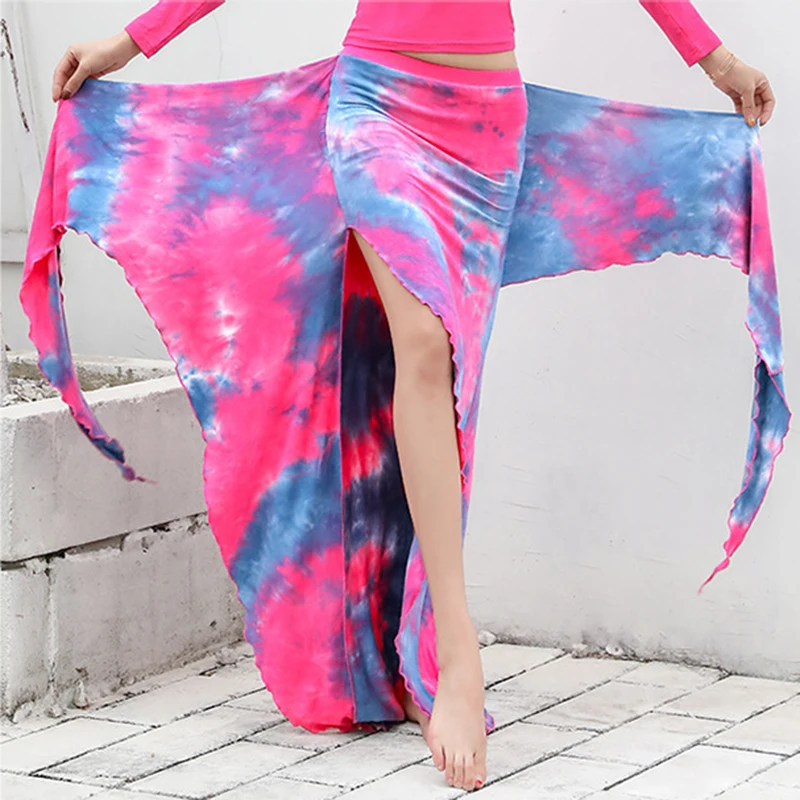 2 Layers Asymmetric Belly Dance Short Skirt Front Tie Elastic Hip Wrap Belly Dance Training Skirt for Gilrs