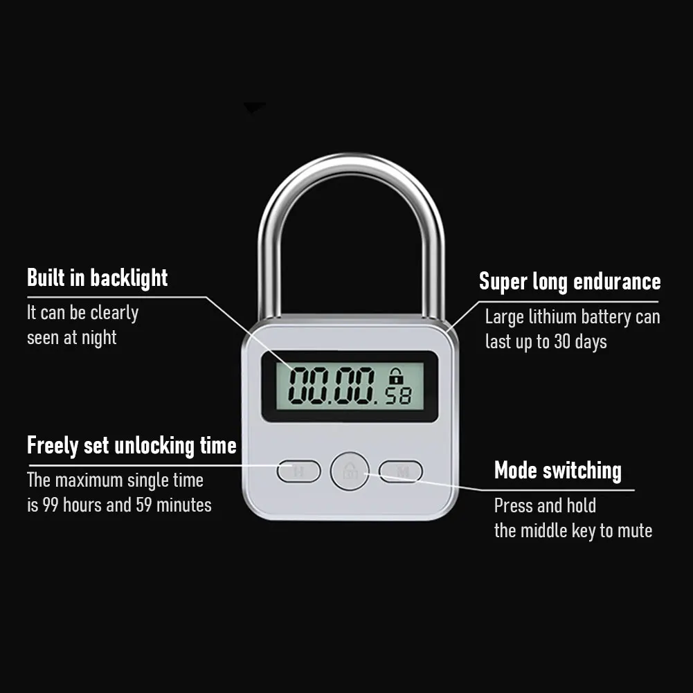 หน้าจอ LCD มัลติฟังก์ชันสำหรับเกมดิจิทัลสำหรับผู้ใหญ่ตัวล็อคจับเวลาโลหะทนทานทนทานมีน้ำหนักเบา