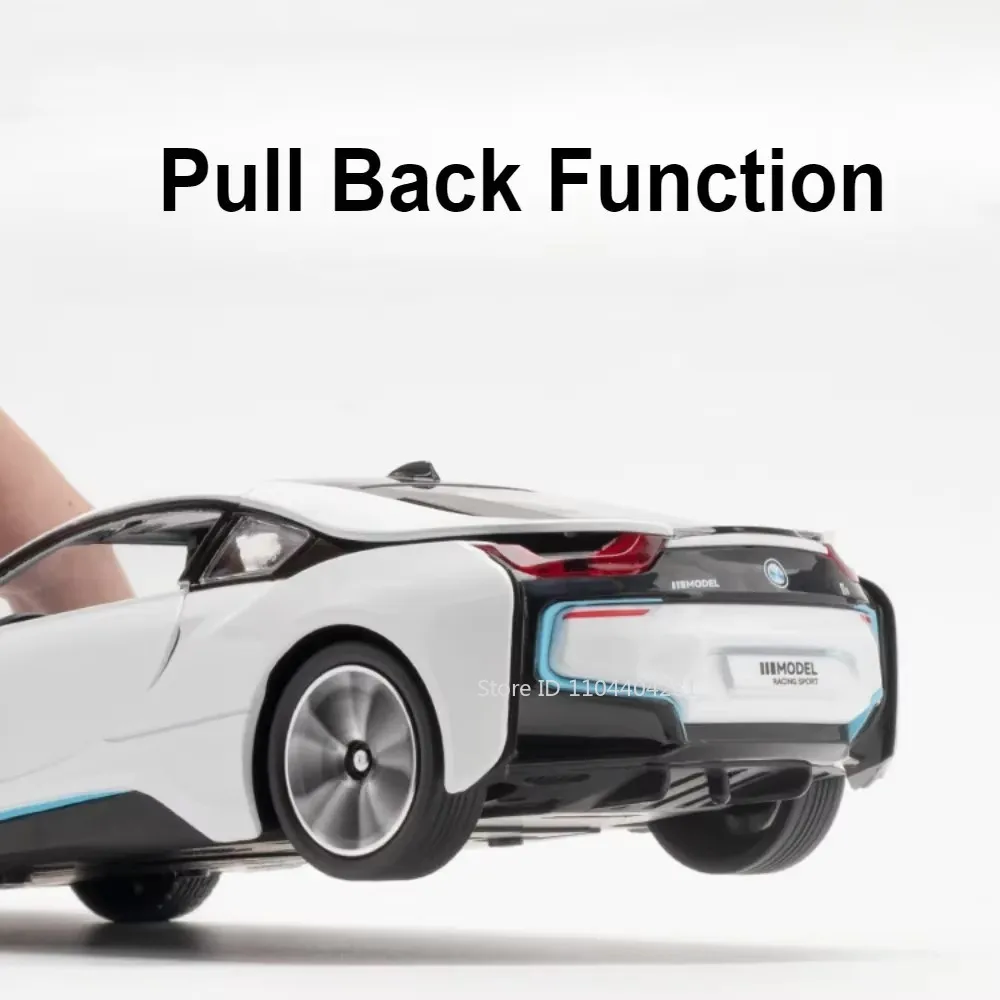 1:22 I8 MC20 نموذج سيارة خارقة مصغر دييكاست سبيكة سيارات لعب الأبواب مفتوحة ضوء الصوت التراجع نماذج حلية لهدايا الأولاد