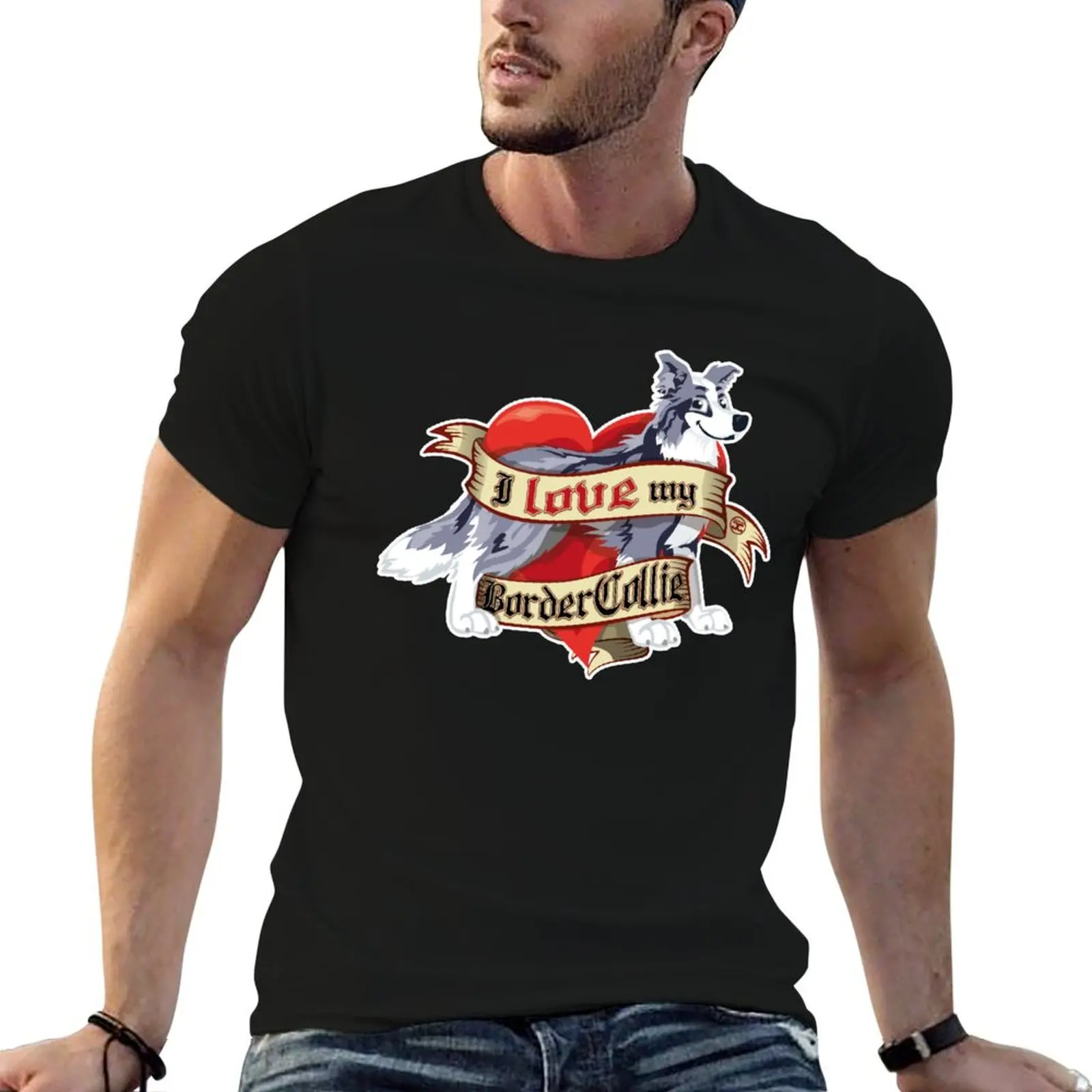 Camiseta con estampado de I Love My Border Collie - Blue Merle, camisetas gráficas para hombre, camisetas gráficas para hombre, camisetas para hombre