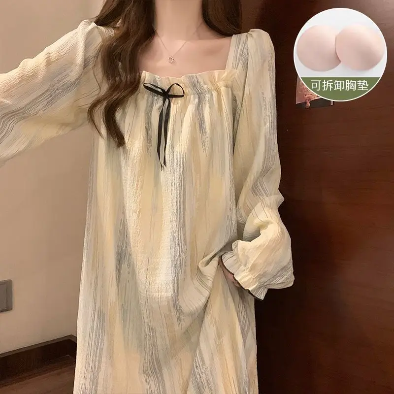 

Nightdress Princess Long Sleeve Spring Autumn Pajamas New Korean Cute Large Size Home Clothing Plus Women Nightwear Nightgowns