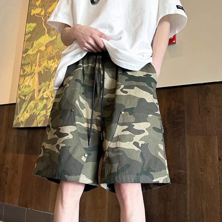 

Мужской дизайн в стиле ретро, модные брендовые свободные широкие прямые повседневные камуфляжные рабочие шорты с пятью точками