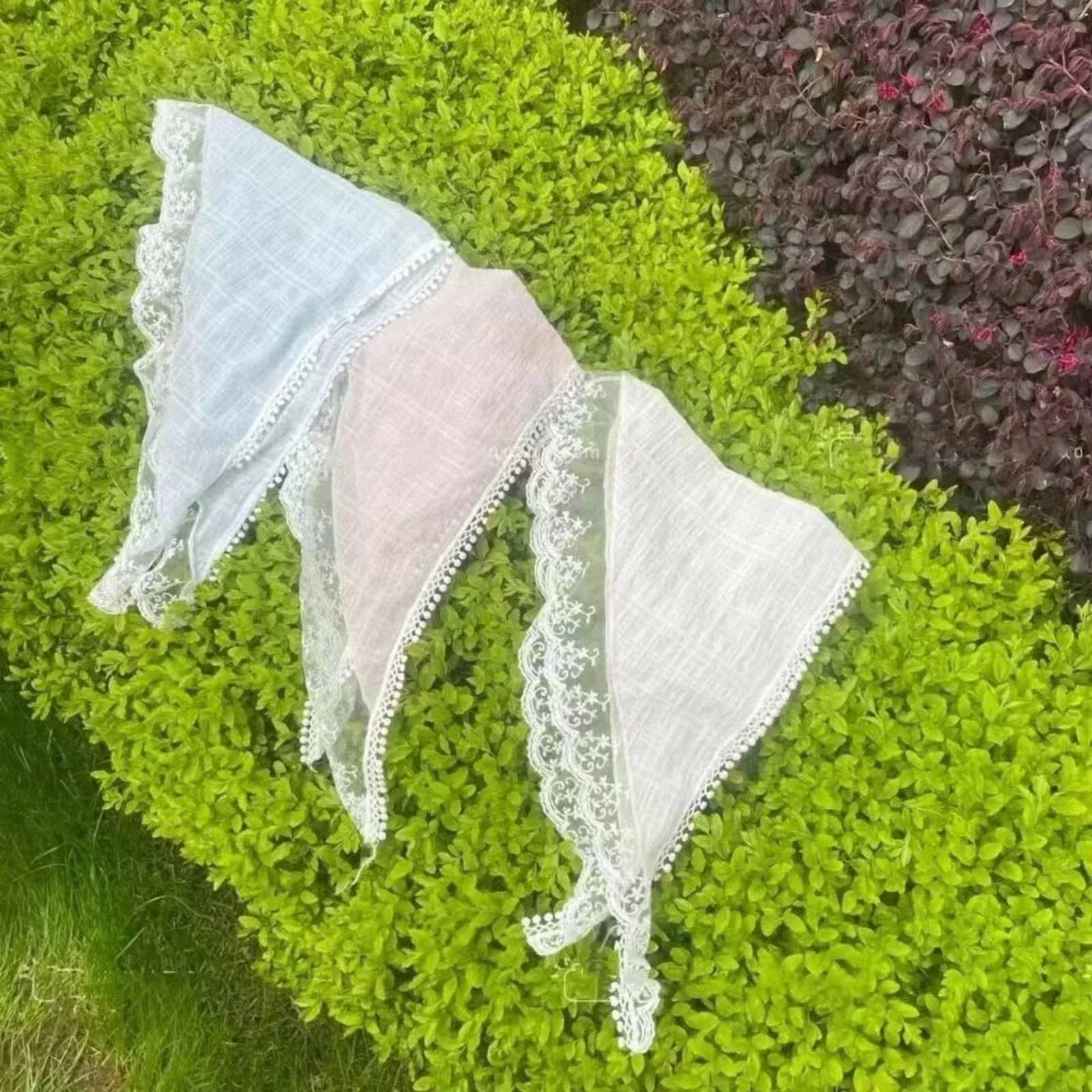 1PC Summer Pink Lace Headscarf, Vintage Floral Kerchief Bandana, Sweet Triangle Hair Scarf For Women Girls Vacation Beach Picnic image 5