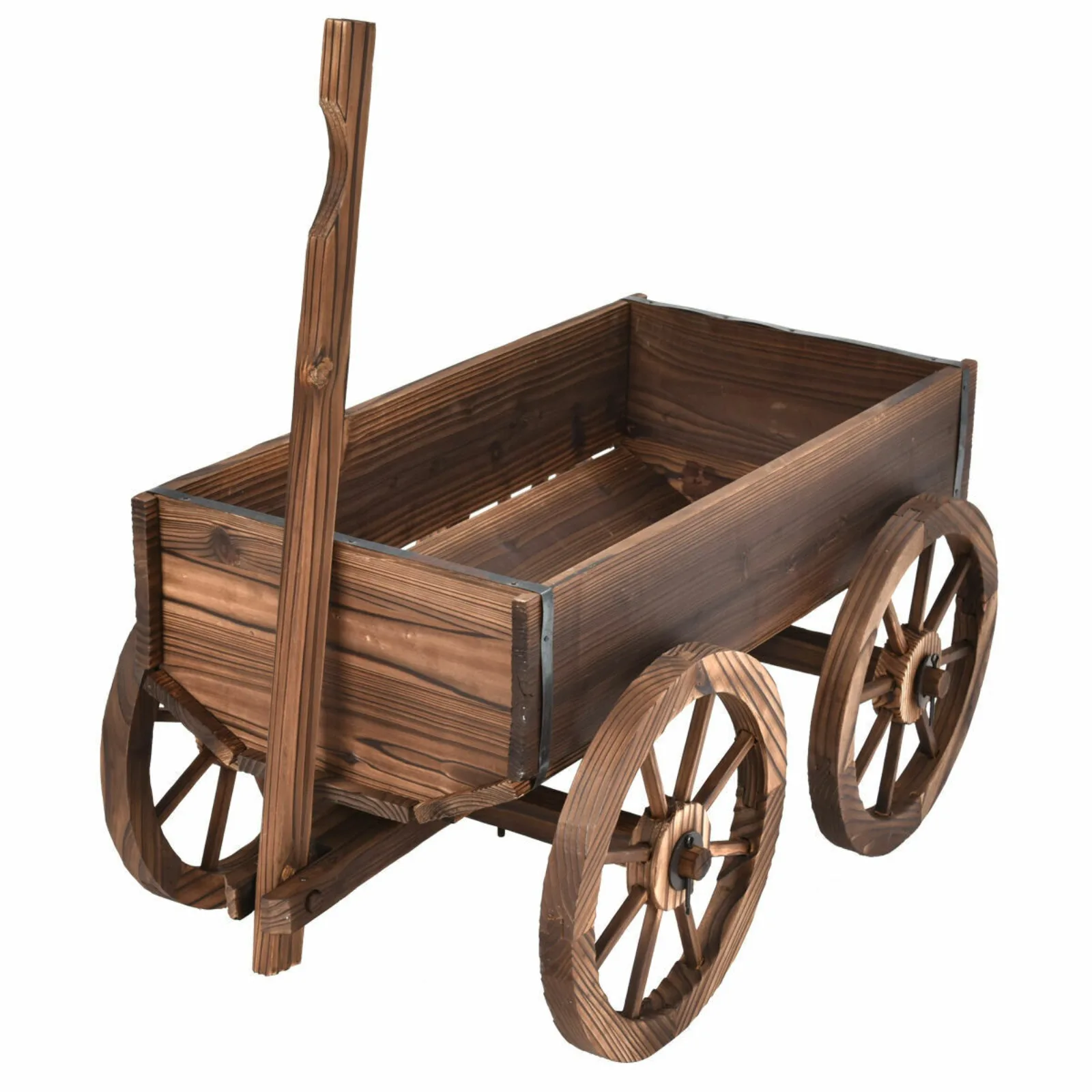 US Wood Wagon Flower Planter Pot Stand W/Wheels Home Garden Outdoor Decor New