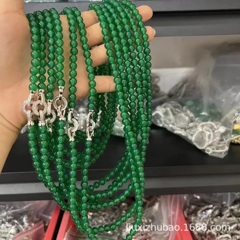Natural agate round green chalcedony necklace and bracelet versatile two-way wear multi-strand jade bead sweate