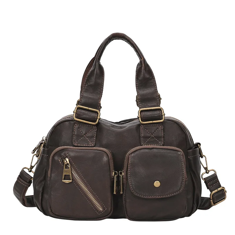 

2025 винтажная выцветшая мягкая кожаная сумка через плечо, женская повседневная сумка через плечо, большая сумка Capaci, мотоциклетная сумка