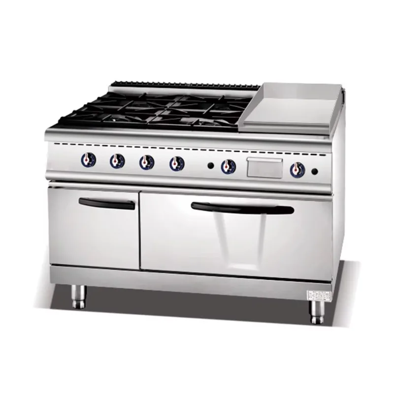 Commercial Kitchen 4 Burner Cooker Gas Range Stove With Griddle Grill and Bakery Oven XH