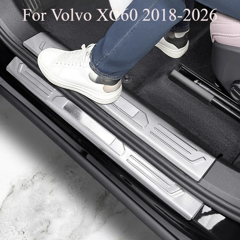 For Volvo XC60 2018-2026 Stainless Steel Door Sill Guards, Scuff Plate Protection Trim with Logo, Front Rear Car Accessories