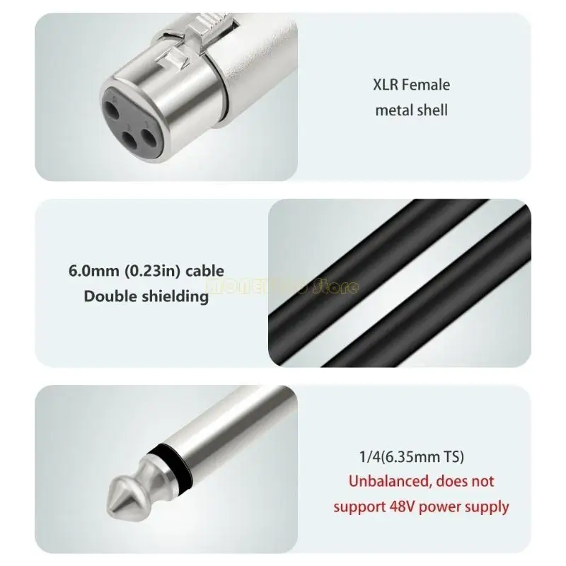 F62C Профессиональные микрофоны кабель самки XLRS до 1/4 -дюймового (6,35 мм) моно -несбалансированного микрофонного шнура для