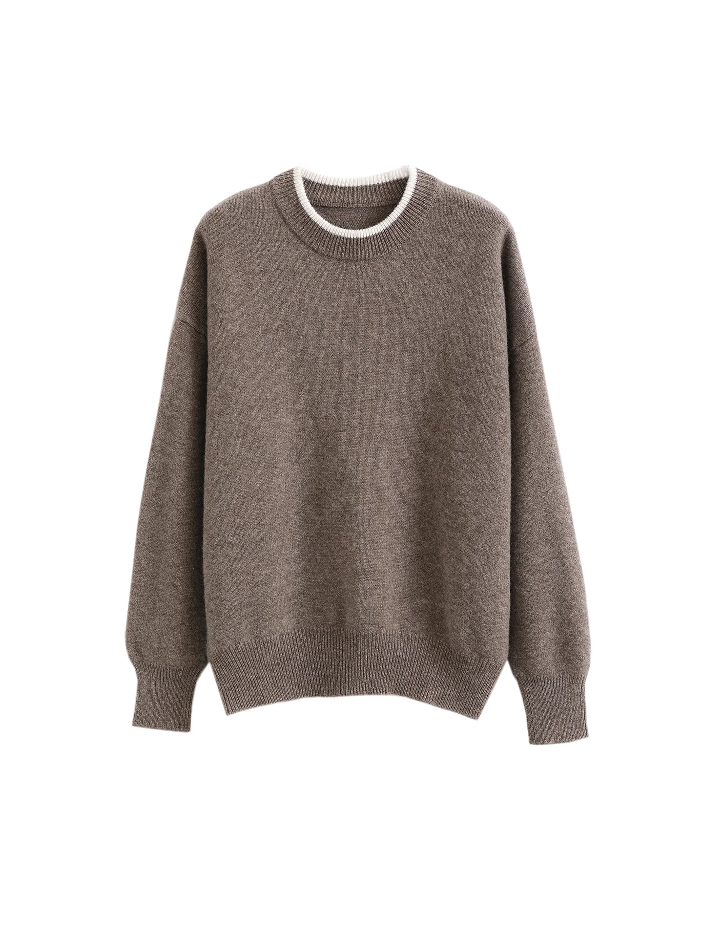 

Light Luxury Autumn Winter Woman Pants Suit 100% Merino Wool Knitted Pullover Loose Long Sleeve CLothes Tops Thick Ladies Bottom