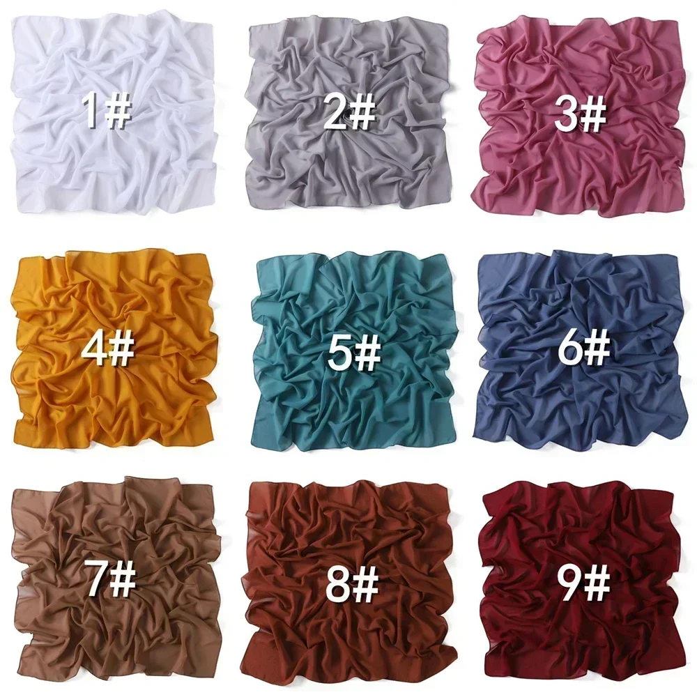 90*90cm Headwrap Bubble Pearl Chiffon Square Scarf Muslim Hijab Women Plain Kerchief Bandanas Headband Shawl Wrap Scarves Turban