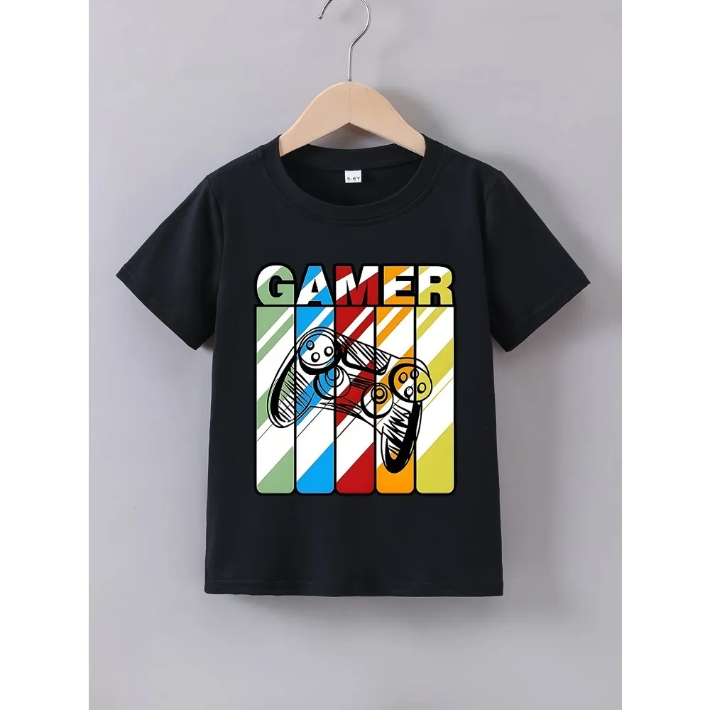 Camiseta infantil de algodão, camiseta engraçada com estampa de controlador de jogos, casual, verão, moda infantil, camisa de manga curta