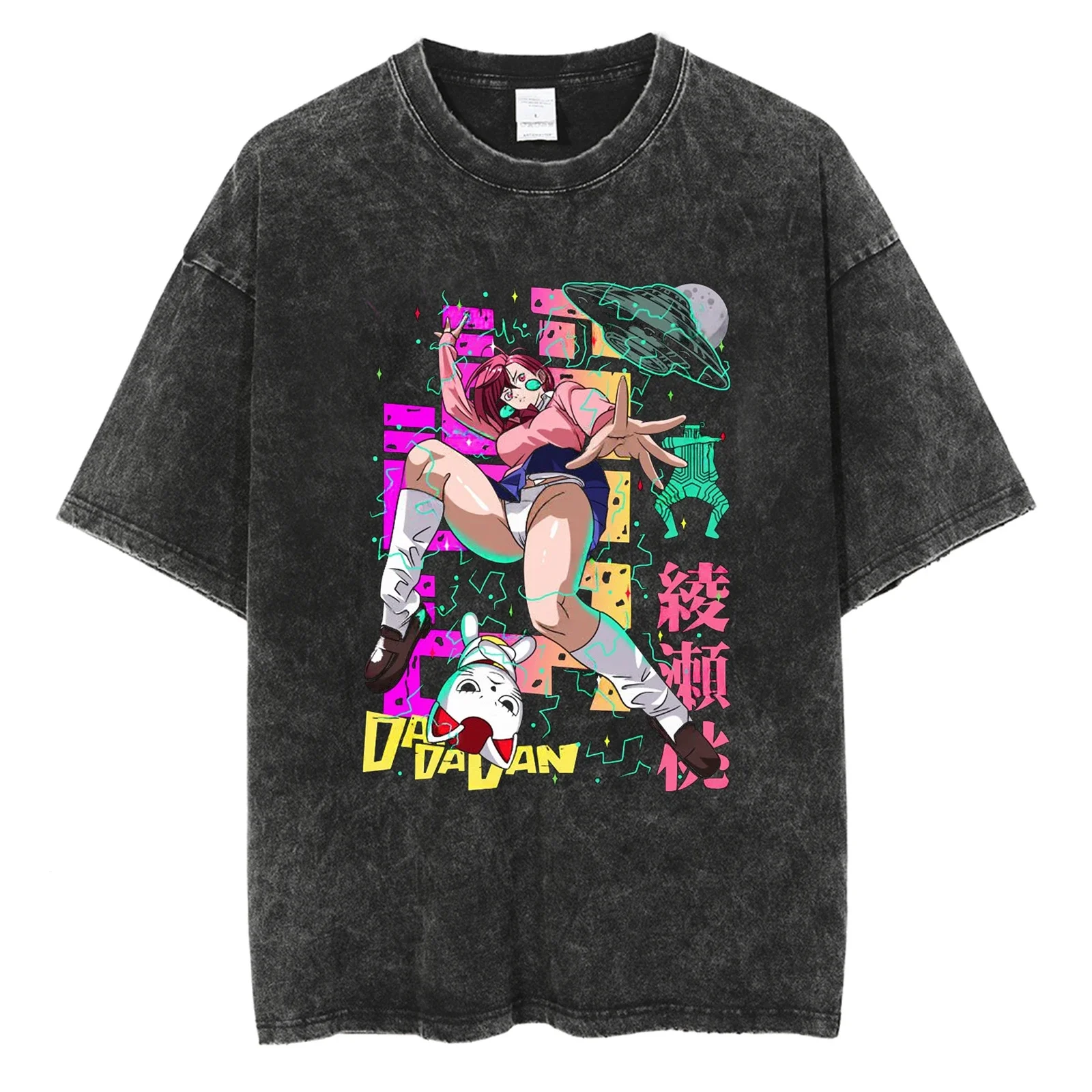 Nueva camiseta divertida con estampado gráfico de Anime DANDADAN para hombre y mujer, camiseta Vintage lavada de gran tamaño, camiseta de moda Harajuku, camiseta de verano de algodón suave