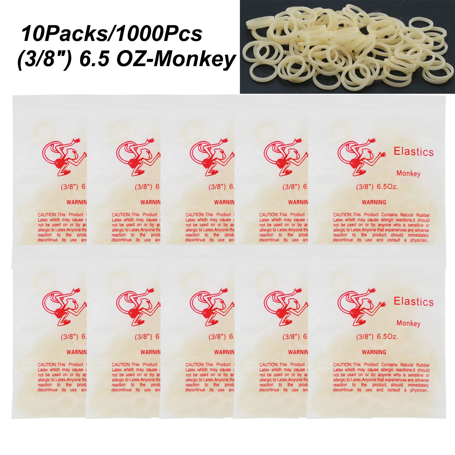 

10Bags/1000Pcs Dental Orthodontic Elastics Latex Rubber Bands Use For Brackets Braces 3/8'' Monkey 6.5OZ