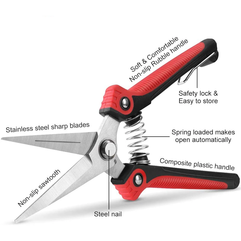 Pruning Shears Scissors Heavy Duty Stainless Steel Ultra Sharp Hand Pruner Scissors For Garden Harvesting Fruits Vegetable Tools