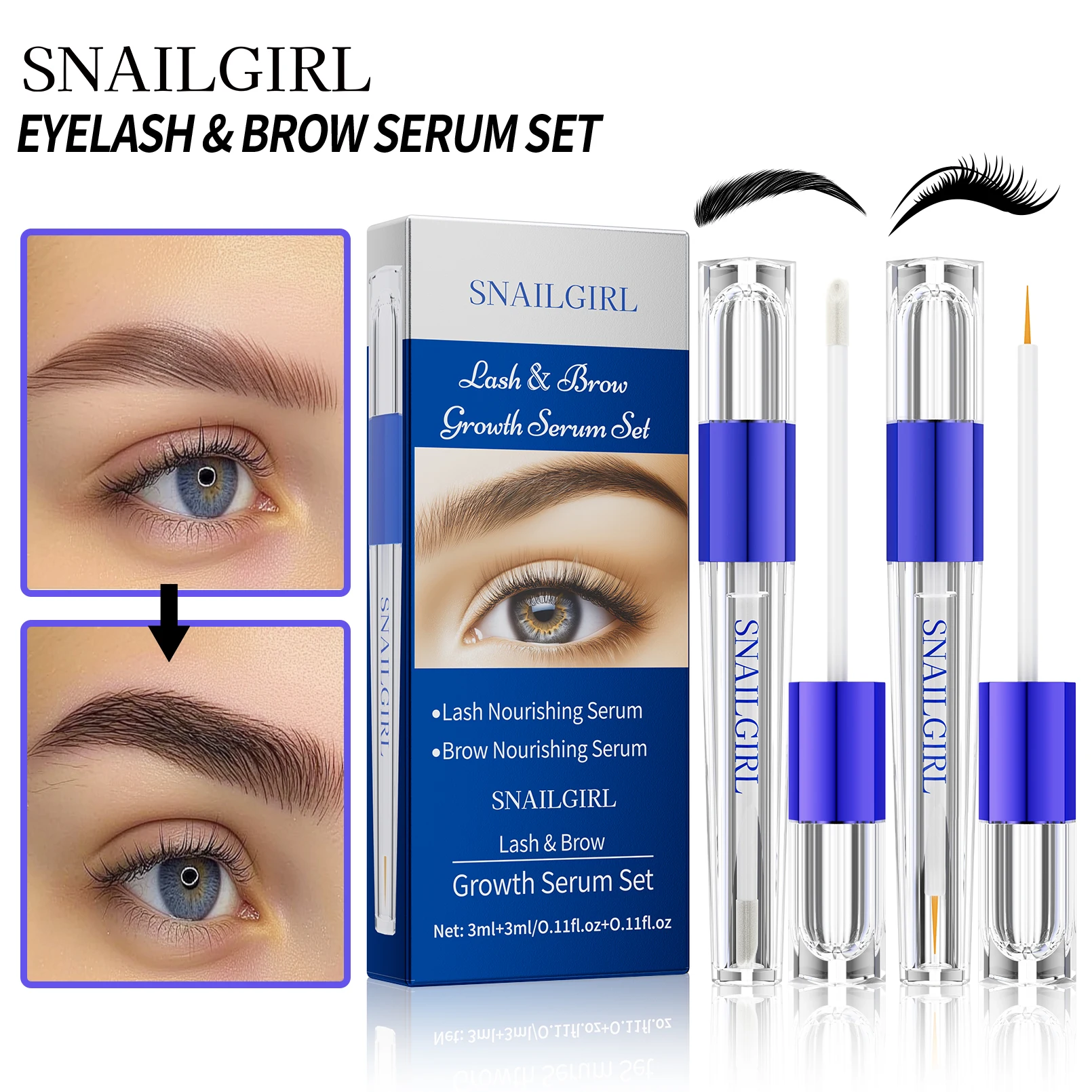 2pcs Nourishing Eyelash and Eyebrow Enhancer Serum Natural Ingredients for Longer Fuller Thicker Eyebrows Eyelash Makeup