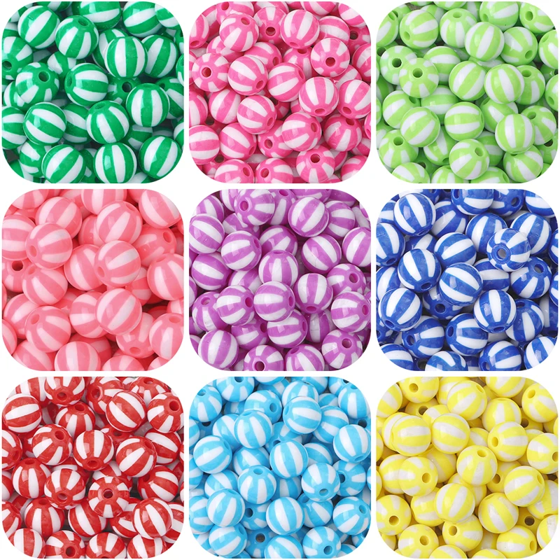 10Pcs 12mm Mix Color Round Acrylic Stripe Spacer Beads for Jewelry Making Children Handcraft Department DIY Accessories
