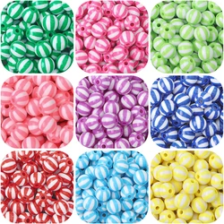 10Pcs 12mm Mix Color Round Acrylic Stripe Spacer Beads for Jewelry Making Children Handcraft Department DIY Accessories