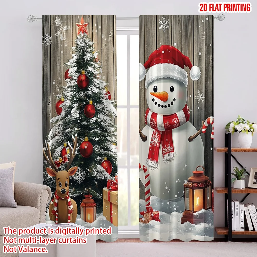 

2pcs 2D flat printing Merry Christmas Window Drapes Christmas snowman6 100% Polyester Without Electricity Party Decorations Use