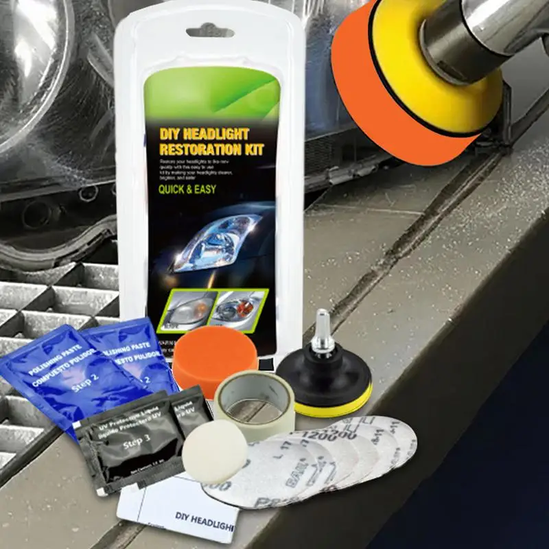 Headlight Polish Kit Car Headlight Polish Repair Tool Car Headlight Glass Scratch Renovation Tool Includes Masking Tape Light