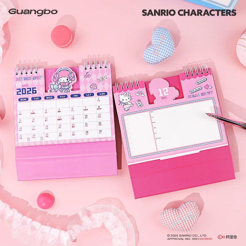 2026 مرحبا كيتي أجندة مكتبية /رزنامة مكتبية الكرتون لفائف التقويم مع مذكرة ملاحظات منضدية الوجه الجدول الزمني سطح المكتب الديكور مكتب القرطاسية #4