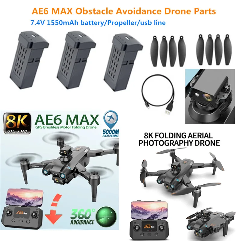 AE6 PRO MAX GPS Obstakel vermijden Drone Accessoires 7.4V 1550mAh Batterij Propeller AE6 PRO max Drone Batterij Blades AE6 Dron To