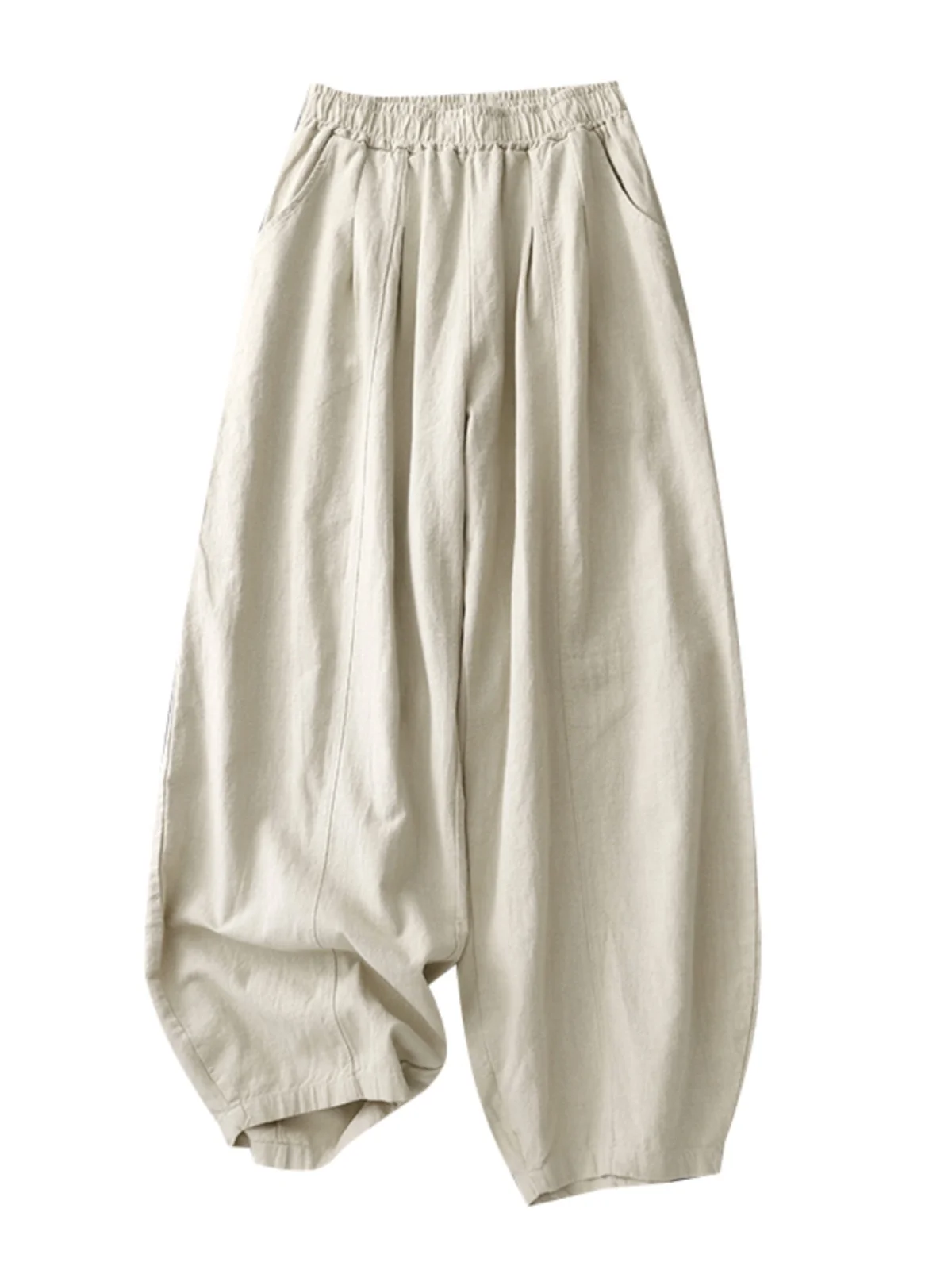 Spodnie lniano-bawełniane typu lantern dla kobiet, wiosna-jesień, japoński styl retro, proste, z elastyczną talią, wyszczuplające, codzienne, lniane, Hara...