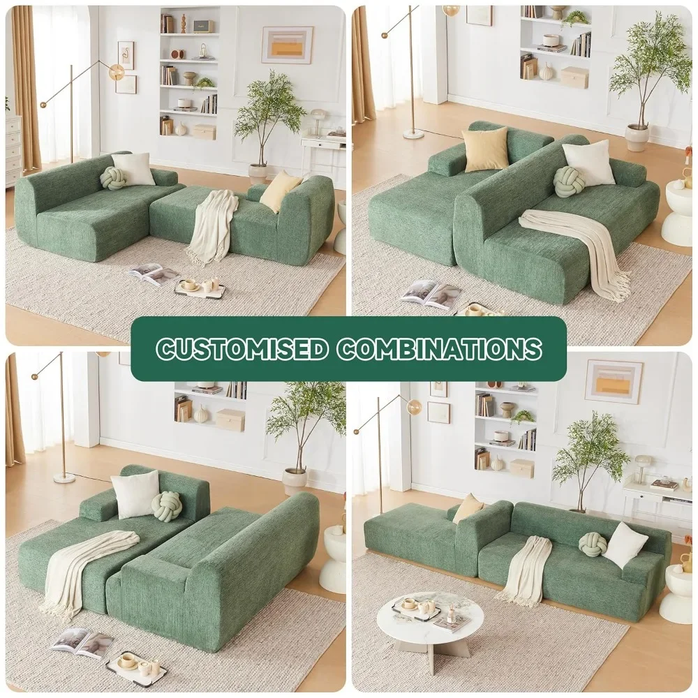 

107” Chenille Modular Sectional Sofa, Boneless Couch Modern Sponge Sofa for Living Room, High Density Sponges Cloud Couch
