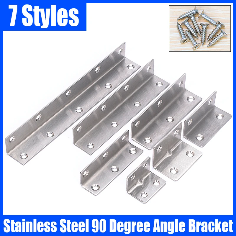 2PCS Extended Stainless Steel 90 Degree Angle Bracket Corner Brackets Joint Bracket Fastener L Bracket For Fixing Furniture