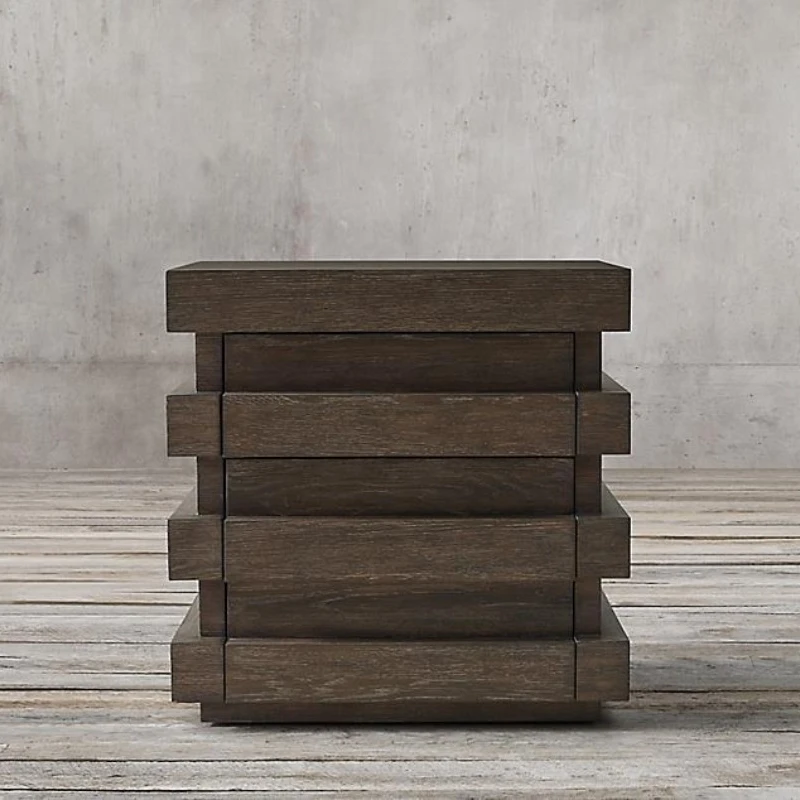 

Italian light luxury solid wood bedside table Nordic simple modern edge few French rural retro furniture